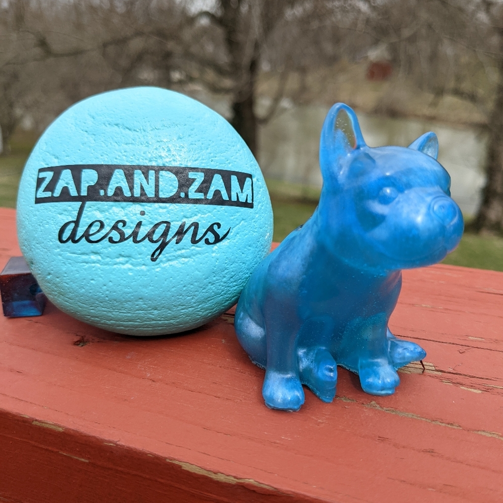 Blue Frenchie Bulldog Handmade Resin Art Cute OOAK Dog Dogs Pet - Picture 9 of 10
